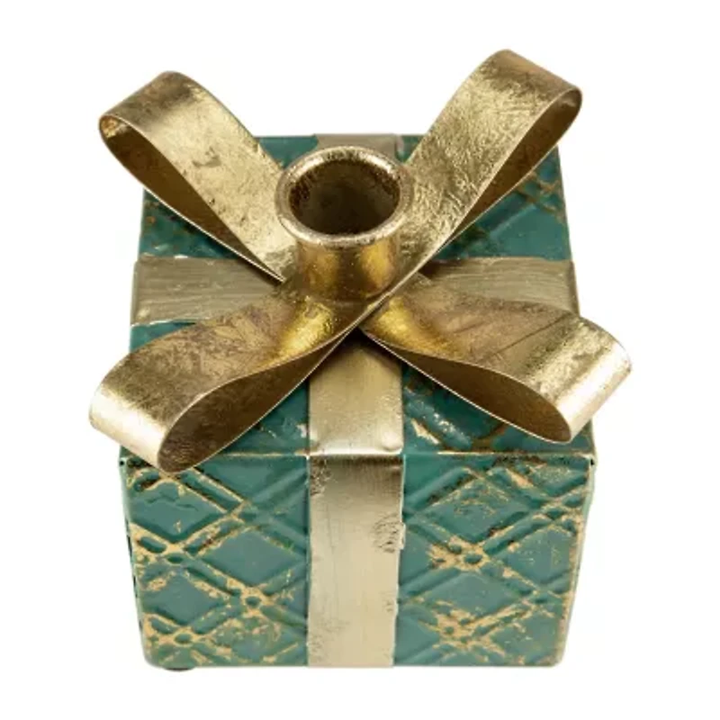 Northlight 4.5in Green Metal Gift Box Taper Candle Holder