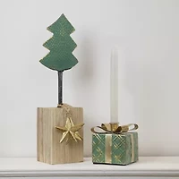 Northlight 4.5in Green Metal Gift Box Taper Candle Holder