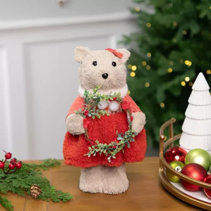 Northlight Woodland Girl Bear Holding - 10in Christmas Figurine