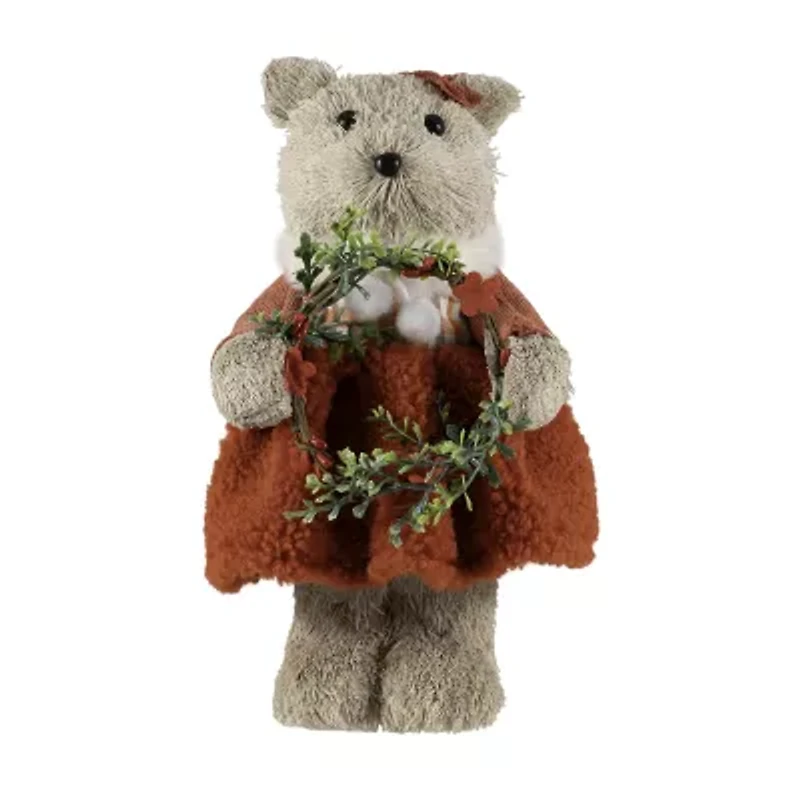 Northlight Woodland Girl Bear Holding - 10in Christmas Figurine