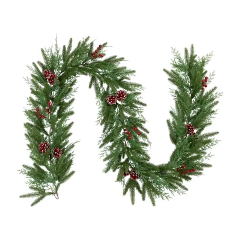 Northlight Real Touch™️ Wind River Fir With Glittered Pinecones - 7ft X 12in - Unlit Christmas Indoor Garland