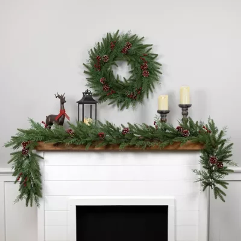 Northlight Real Touch™️ Wind River Fir With Glittered Pinecones - 7ft X 12in - Unlit Christmas Indoor Garland