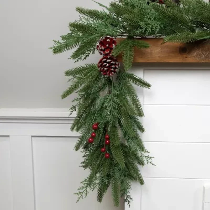 Northlight Real Touch™️ Wind River Fir With Glittered Pinecones - 7ft X 12in - Unlit Christmas Indoor Garland