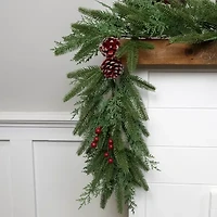 Northlight Real Touch™️ Wind River Fir With Glittered Pinecones - 7ft X 12in - Unlit Christmas Indoor Garland