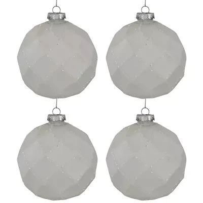 Northlight 4ct Glittered White Glass Ball 3.75in (95mm) Christmas Ornament