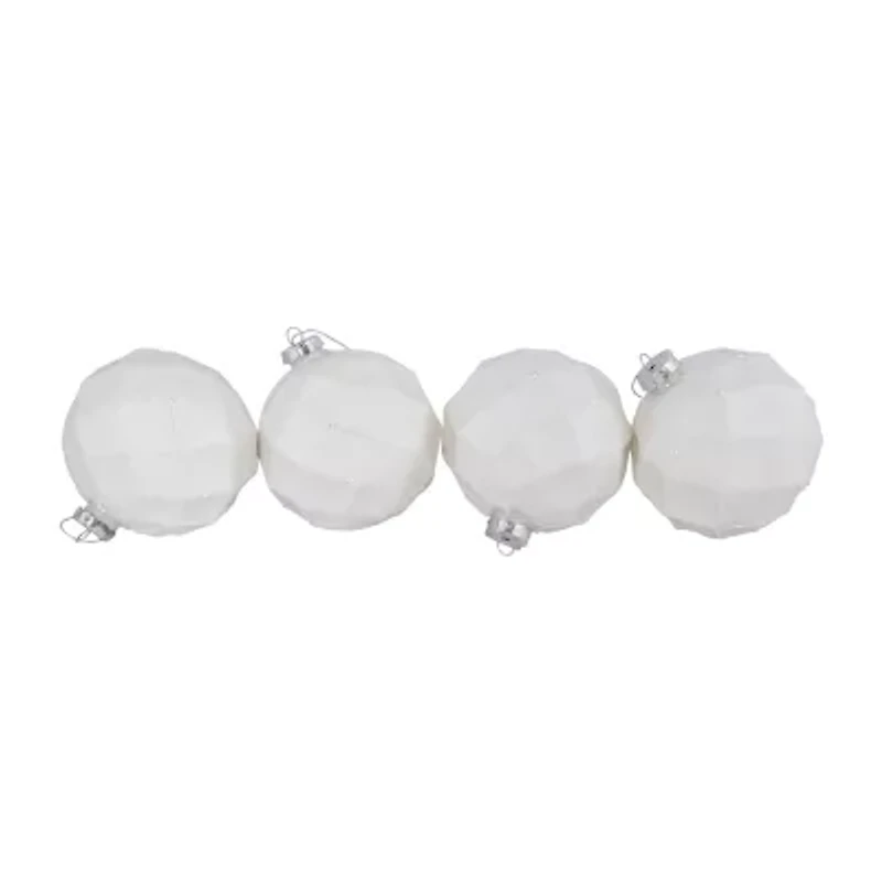 Northlight 4ct Glittered White Glass Ball 3.75in (95mm) Christmas Ornament