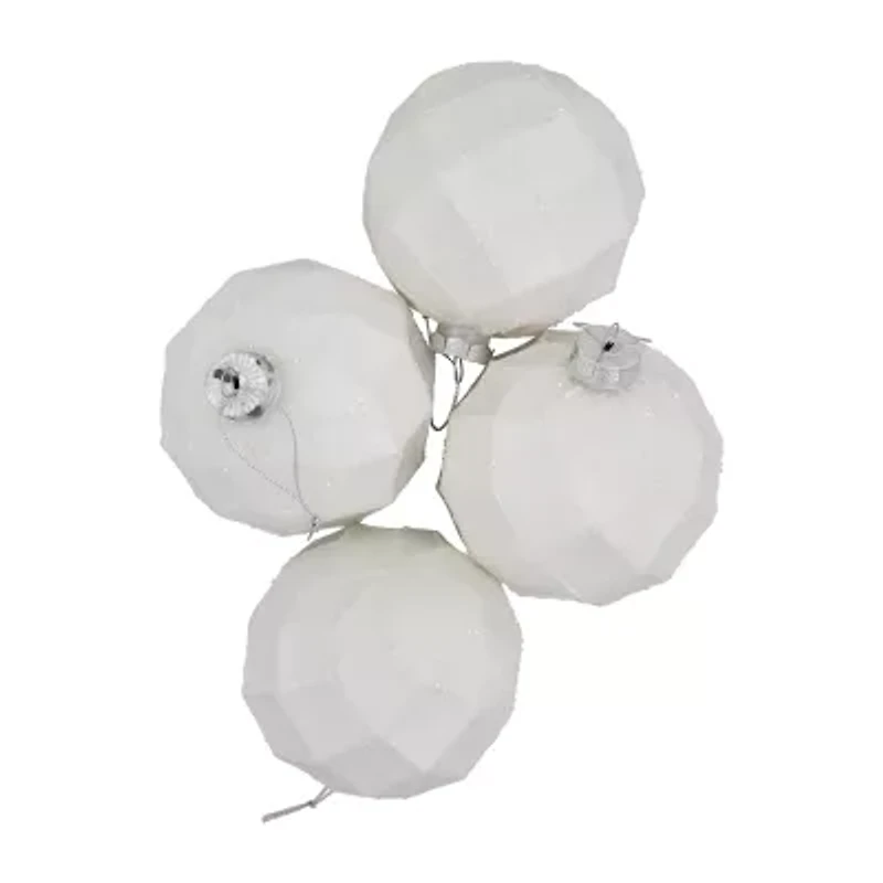 Northlight 4ct Glittered White Glass Ball 3.75in (95mm) Christmas Ornament