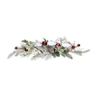 Northlight Frosted Winter Greenery And Jingle Bells Pillar - 28in Candle Holder