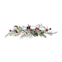 Northlight Frosted Winter Greenery And Jingle Bells Pillar - 28in Candle Holder