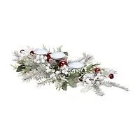 Northlight Frosted Winter Greenery And Jingle Bells Pillar - 28in Candle Holder