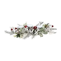 Northlight Frosted Winter Greenery And Jingle Bells Pillar - 28in Candle Holder