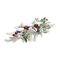 Northlight Frosted Winter Greenery And Jingle Bells Pillar - 28in Candle Holder
