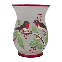 Northlight 8in Hand Painted Finches And Pine Glass Candle Holder