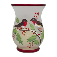 Northlight 8in Hand Painted Finches And Pine Glass Candle Holder