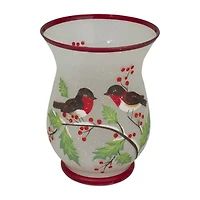 Northlight 8in Hand Painted Finches And Pine Glass Candle Holder