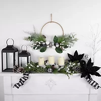Northlight Mixed Foliage And Jingle Bell Pillar - 29in Candle Holder
