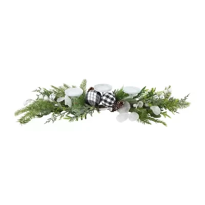 Northlight Mixed Foliage And Jingle Bell Pillar - 29in Candle Holder