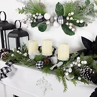 Northlight Mixed Foliage And Jingle Bell Pillar - 29in Candle Holder