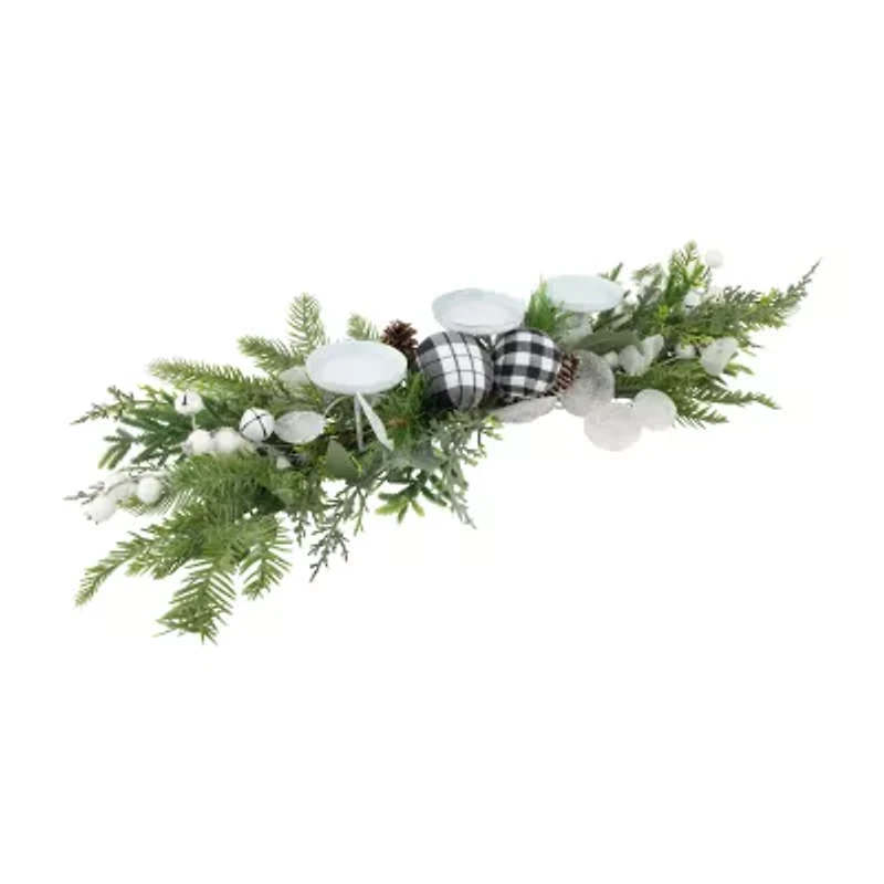 Northlight Mixed Foliage And Jingle Bell Pillar - 29in Candle Holder