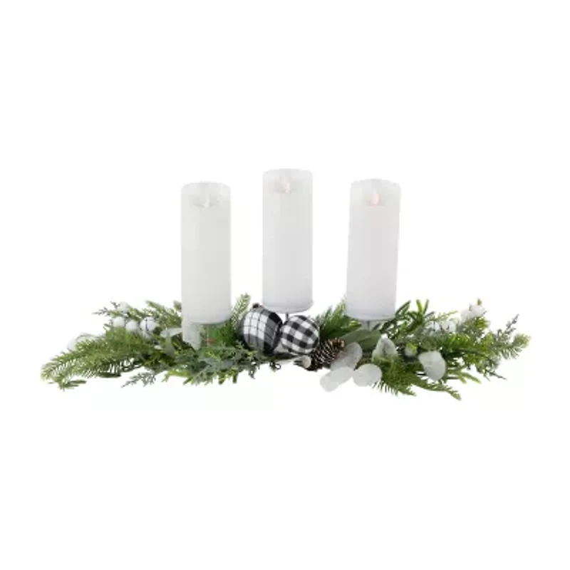 Northlight Mixed Foliage And Jingle Bell Pillar - 29in Candle Holder