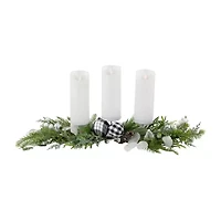 Northlight Mixed Foliage And Jingle Bell Pillar - 29in Candle Holder