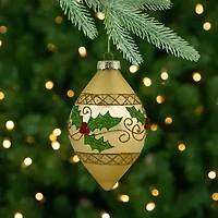 Northlight Set Of 2 Golden Glitter Holly Finial Glass 5in Christmas Ornament