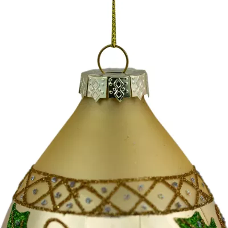 Northlight Set Of 2 Golden Glitter Holly Finial Glass 5in Christmas Ornament