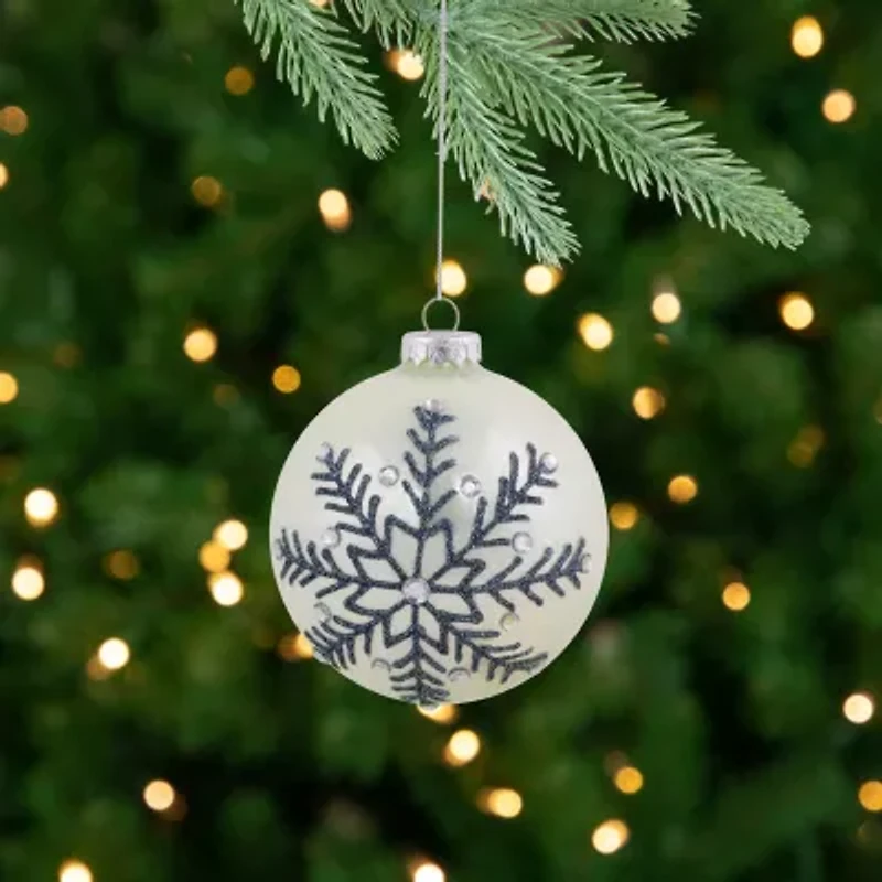 Northlight Set Of 2 Shiny Pearl White Glittered Snowflake Glass Ball 4in Christmas Ornament