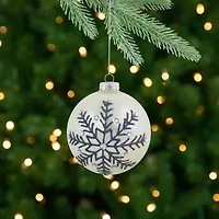Northlight Set Of 2 Shiny Pearl White Glittered Snowflake Glass Ball 4in Christmas Ornament