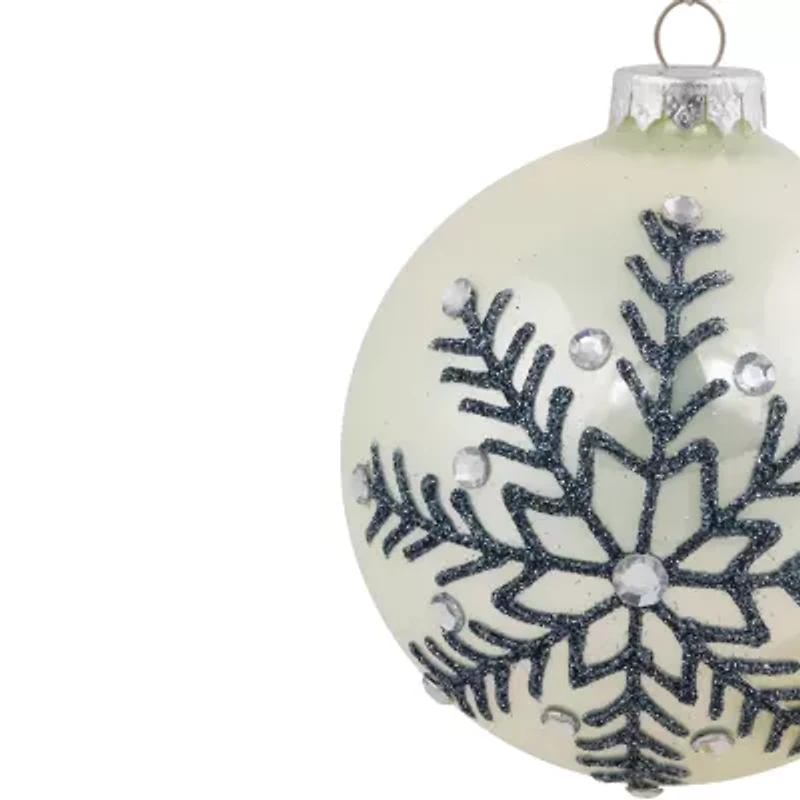 Northlight Set Of 2 Shiny Pearl White Glittered Snowflake Glass Ball 4in Christmas Ornament
