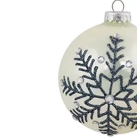 Northlight Set Of 2 Shiny Pearl White Glittered Snowflake Glass Ball 4in Christmas Ornament