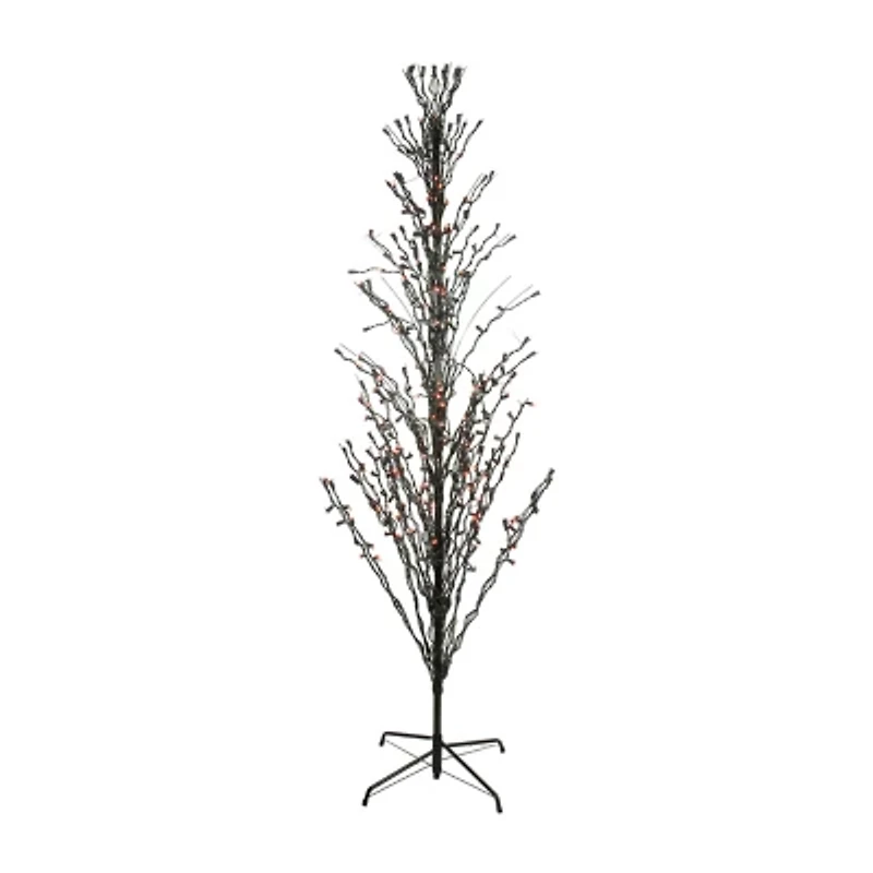 Northlight Pre-Lit Cascade Outdoor Twig - 4ft - Black - Orange Lights Lighted Indoor Artificial Tree