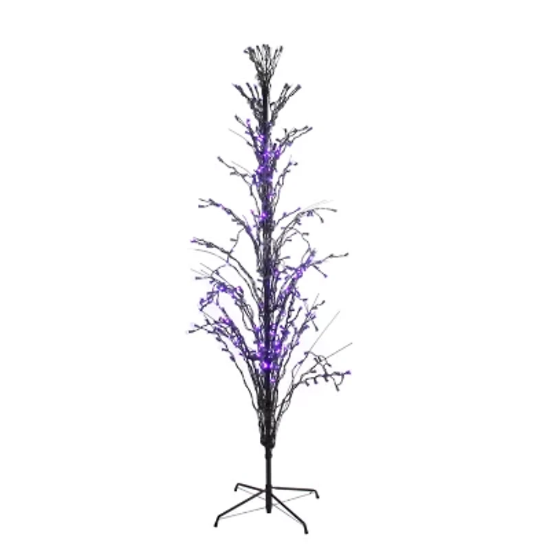 Northlight 4ft Pre-Lit Black Cascade Outdoor Twig Purple Lights Artificial Tree