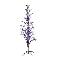Northlight 4ft Pre-Lit Black Cascade Outdoor Twig Purple Lights Artificial Tree