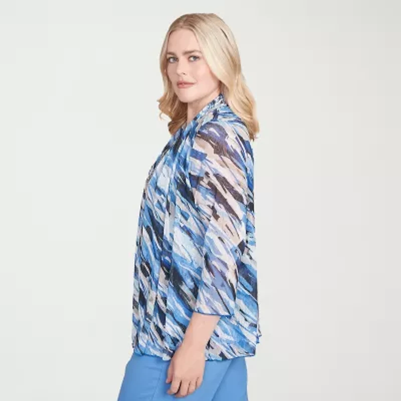 Alfred Dunner Business As Usual Womens 3/4 Sleeve Layered Top