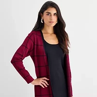 Studio 1 Womens Long Sleeve Windowpane Faux-Jacket Sweater Dress