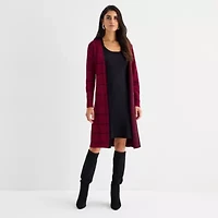 Studio 1 Womens Long Sleeve Windowpane Faux-Jacket Sweater Dress