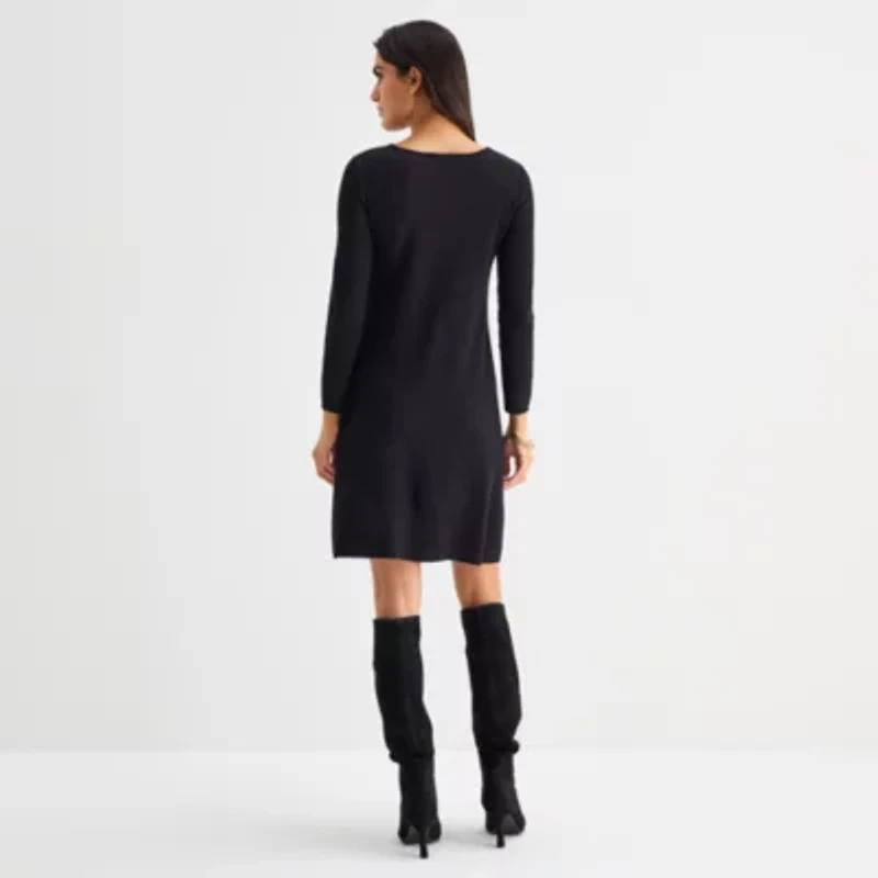 Studio 1 Womens 3/4 Sleeve Plaid Sweater Dress