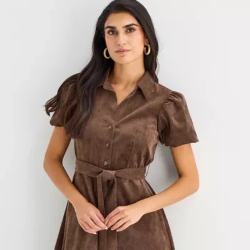 Robbie Bee Womens Short Sleeve Shirt Dress