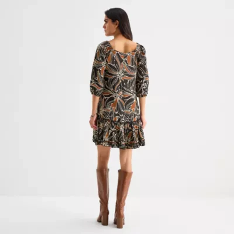 Robbie Bee Womens 3/4 Sleeve Floral Shift Dress