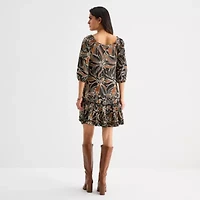 Robbie Bee Womens 3/4 Sleeve Floral Shift Dress