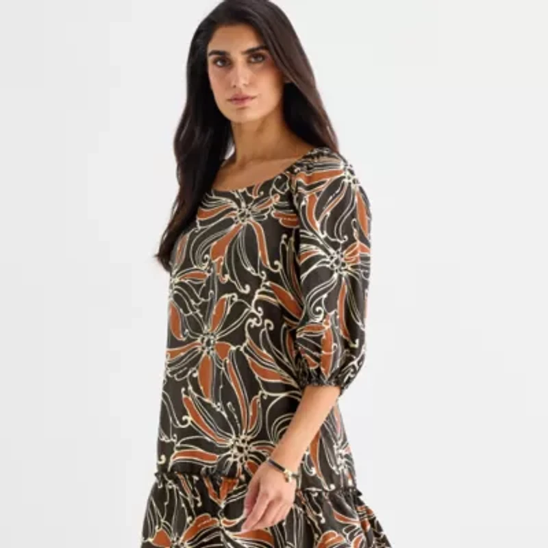 Robbie Bee Womens 3/4 Sleeve Floral Shift Dress