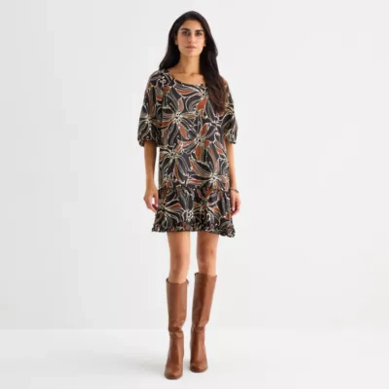Robbie Bee Womens 3/4 Sleeve Floral Shift Dress