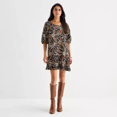 Robbie Bee Womens 3/4 Sleeve Floral Shift Dress