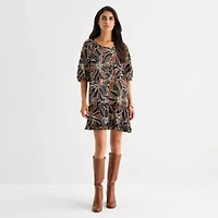 Robbie Bee Womens 3/4 Sleeve Floral Shift Dress