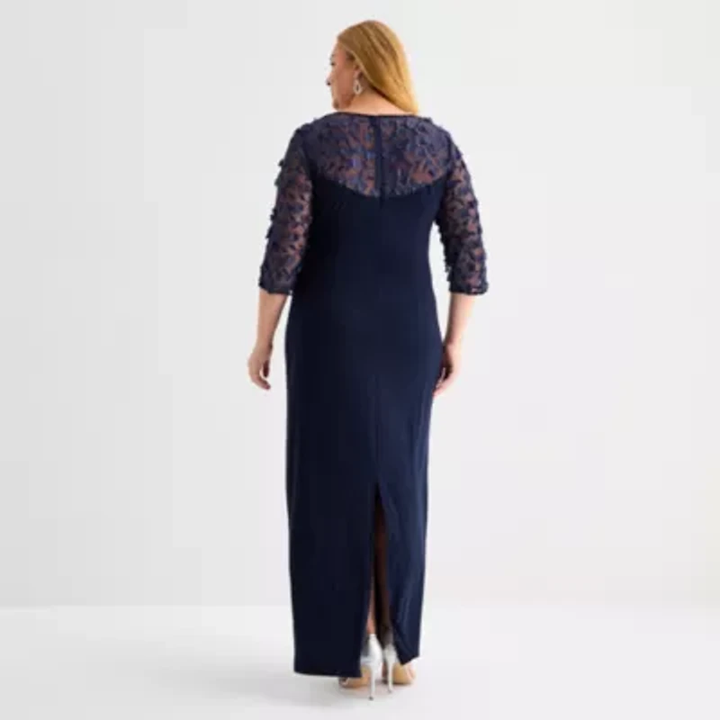 Brianna Milay Womens Applique 3/4 Sleeve Evening Gown Plus