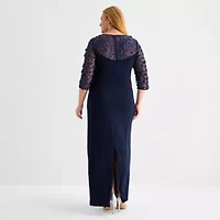Brianna Milay Womens Applique 3/4 Sleeve Evening Gown Plus