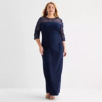 Brianna Milay Womens Applique 3/4 Sleeve Evening Gown Plus