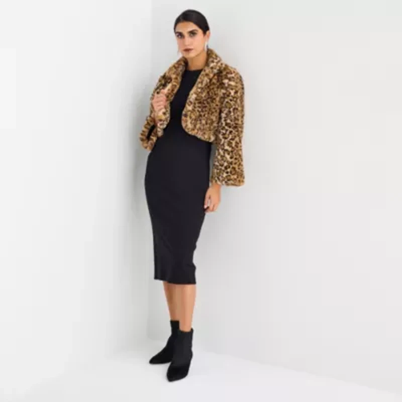 Perceptions Faux Fur Womens Long Sleeve Animal Shrug