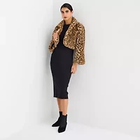 Perceptions Faux Fur Womens Long Sleeve Animal Shrug